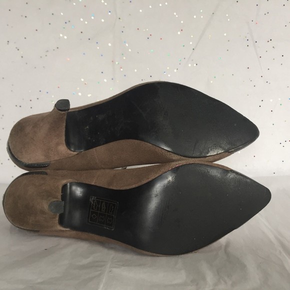 Free People Brown Suede Pointed Toe Pump Ankle Strap Metal toe heel detail! 8 M - Picture 12 of 12